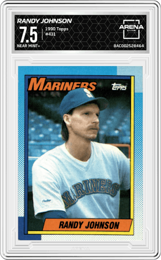 Randy Johnson from the 1990 Topps set graded by Arena Club and given an overall grade of 7.5.