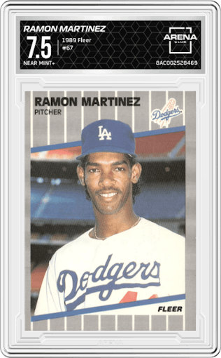 Ramon Martinez from the 1989 Fleer set graded by Arena Club and given an overall grade of 7.5.