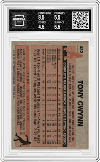 Tony Gwynn from the 1983 Topps set graded by Arena Club and given an overall grade of 5.