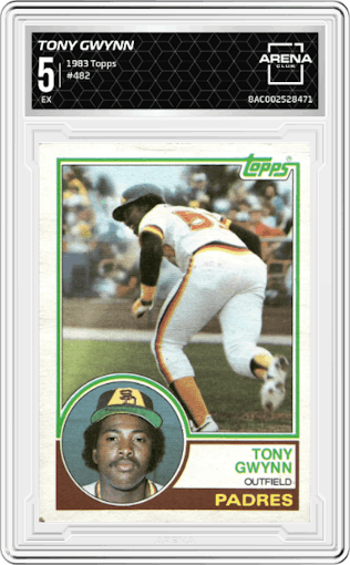 Tony Gwynn from the 1983 Topps set graded by Arena Club and given an overall grade of 5.