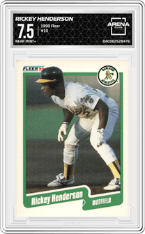 Rickey Henderson from the 1990 Fleer  set graded by Arena Club and given an overall grade of 7.5.