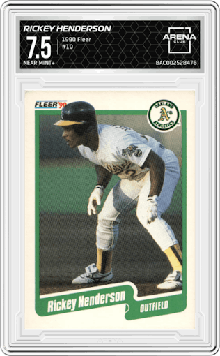 Rickey Henderson from the 1990 Fleer  set graded by Arena Club and given an overall grade of 7.5.