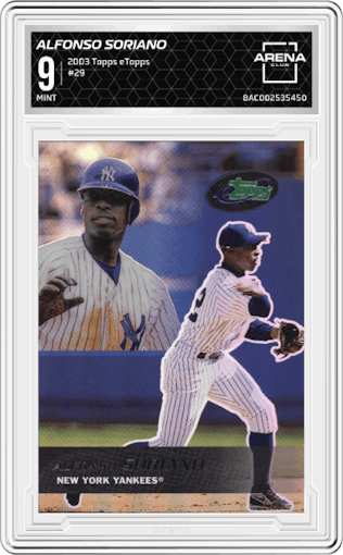 Alfonso Soriano from the 2003 Topps eTopps set graded by Arena Club and given an overall grade of 9.