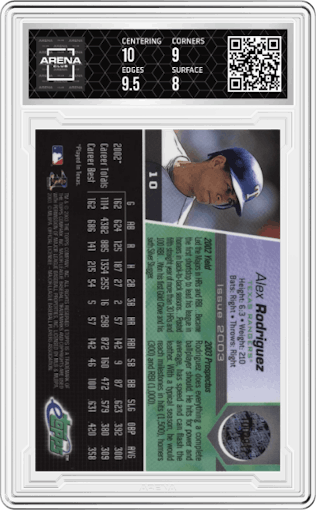 Alex Rodriguez from the 2003 Topps eTopps set graded by Arena Club and given an overall grade of 8.5.