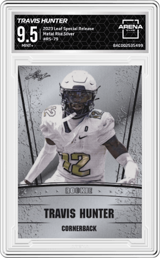 Travis Hunter from the 2023 Leaf Special Release set graded by Arena Club and given an overall grade of 9.5.