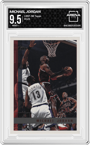 Michael Jordan from the 1997-98 Topps  set graded by Arena Club and given an overall grade of 9.5.