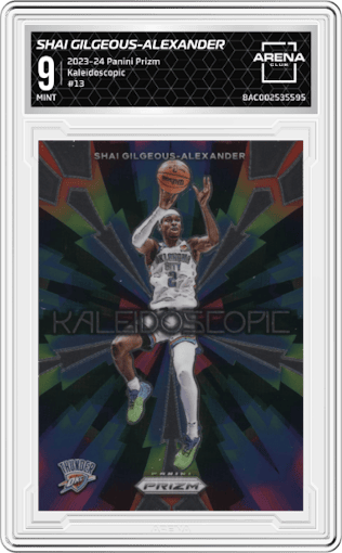 Shai Gilgeous-Alexander from the 2023-24 Panini Prizm set graded by Arena Club and given an overall grade of 9.