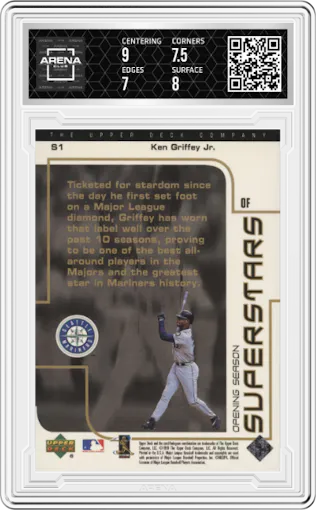 Ken Griffey Jr. from the 1999 UD Choice set graded by Arena Club and given an overall grade of 7.5.