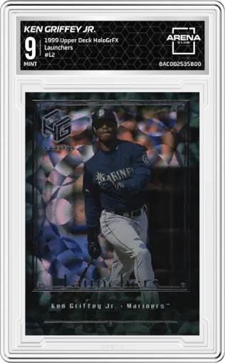 Ken Griffey Jr. from the 1999 Upper Deck HoloGrFX set graded by Arena Club and given an overall grade of 9.