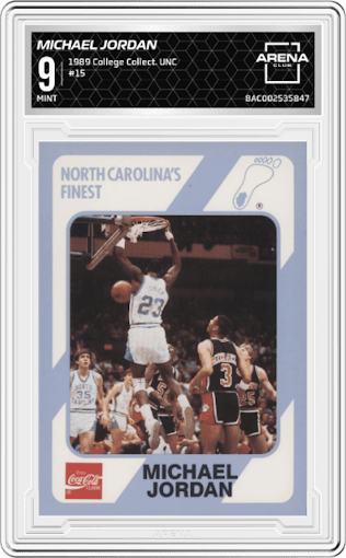 Michael Jordan from the 1989 Collegiate Collection North Carolina's Finest set graded by Arena Club and given an overall grade of 9.