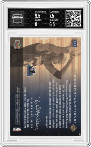 Kevin Garnett from the 2002-03 Upper Deck Hardcourt set graded by Arena Club and given an overall grade of 7.