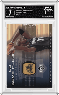 Kevin Garnett from the 2002-03 Upper Deck Hardcourt set graded by Arena Club and given an overall grade of 7.