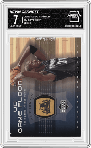 Kevin Garnett from the 2002-03 Upper Deck Hardcourt set graded by Arena Club and given an overall grade of 7.
