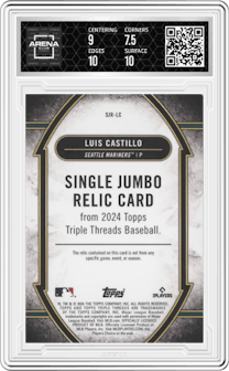 Luis Castillo from the 2024 Topps Triple Threads set graded by Arena Club and given an overall grade of 8.
