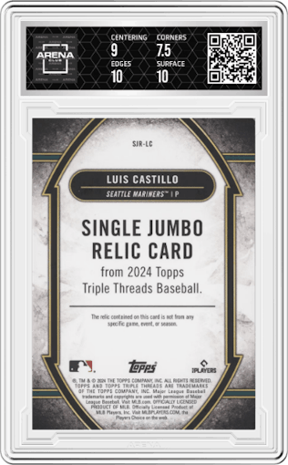 Luis Castillo from the 2024 Topps Triple Threads set graded by Arena Club and given an overall grade of 8.