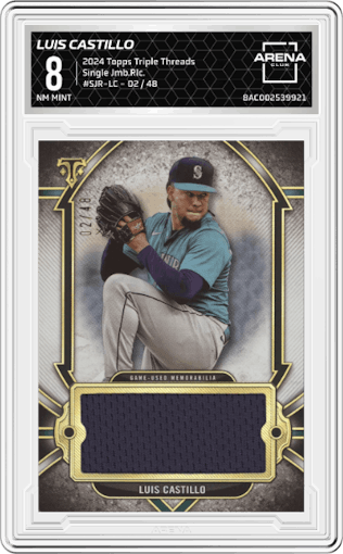 Luis Castillo from the 2024 Topps Triple Threads set graded by Arena Club and given an overall grade of 8.