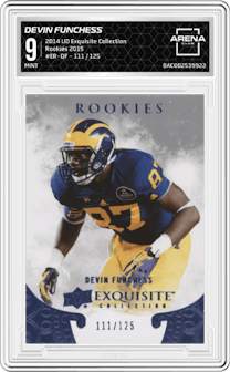 Devin Funchess from the 2014 Upper Deck Exquisite Collection set graded by Arena Club and given an overall grade of 9.