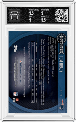 Tom Brady from the 2014 Topps Chrome set graded by Arena Club and given an overall grade of 6.