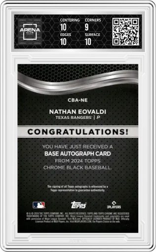 Nathan Eovaldi from the  2024 Topps Chrome Black set graded by Arena Club and given an overall grade of 9.5.
