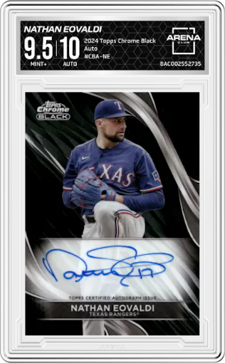 Nathan Eovaldi from the  2024 Topps Chrome Black set graded by Arena Club and given an overall grade of 9.5.