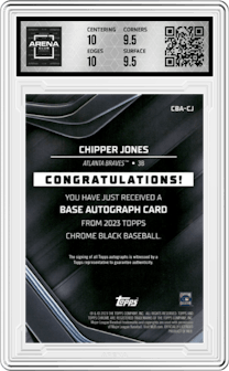 Chipper Jones from the 2023 Topps Chrome Black set and given an overall grade of 10.