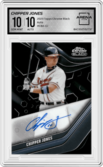 Chipper Jones from the 2023 Topps Chrome Black set and given an overall grade of 10.