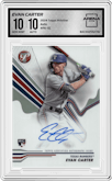 Evan Carter from the 2024 Topps Pristine set graded by Arena Club and given an overall grade of 10.