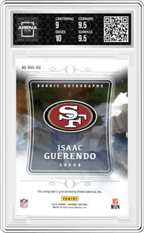 Isaac Guerendo from the 2024 Panini Origins set graded by Arena Club and given an overall grade of 9.5.