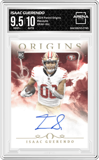 Isaac Guerendo from the 2024 Panini Origins set graded by Arena Club and given an overall grade of 9.5.