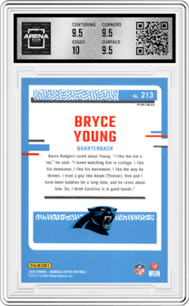 Bryce Young from the 2023 Donruss Optic set featuring a Holo parallel graded by Arena Club and given an overall grade of 10.