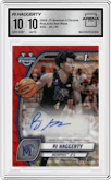 PJ Haggerty from the 2024-25 Bowman University Chrome set featuring a Red Wave parallel graded by Arena Club and given an overall grade of 10.