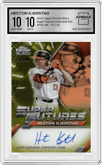 Heston Kjerstad from the 2025 Topps Chrome Black set featuring a Gold Refractor parallel graded by Arena Club and given an overall grade of 10.