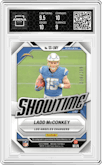 Ladd McConkey from the 2024 Panini Mosaic set featuring a Red parallel graded by Arena Club and given an overall grade of 9.5.