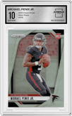 Michael Penix Jr. from the 2024 Panini Prizm set featuring a Silver Prizm parallel graded by Arena Club and given an overall grade of 10.