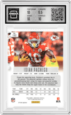 Isiah Pacheco from the 2024 Panini Prizm Deca set featuring a Mojo Prizm parallel graded by Arena Club and given an overall grade of 10.