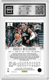 Russell Westbrook from the 2023-24 Panini Prizm Deca set featuring a FOTL Black Gold Shimmer Prizm  parallel graded by Arena Club and given an overall grade of 10.