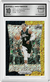 Russell Westbrook from the 2023-24 Panini Prizm Deca set featuring a FOTL Black Gold Shimmer Prizm  parallel graded by Arena Club and given an overall grade of 10.