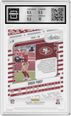 Brock Purdy from the 2024 Panini Absolute set featuring a Gold Spectrum parallel graded by Arena Club and given an overall grade of 10.