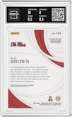 A.J. Brown from the 2019 Panini Immaculate Collection Collegiate set featuring a Number Base parallel graded by Arena Club and given an overall grade of 9.