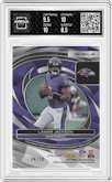 Lamar Jackson from the 2023 Panini Spectra set featuring a Neon Orange parallel graded by Arena Club and given an overall grade of 9.