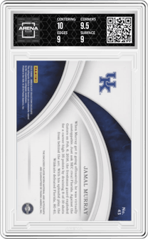 Jamal Murray from the 2016-17 Panini Immaculate Collegiate set graded by Arena Club and given an overall grade of 9.5.