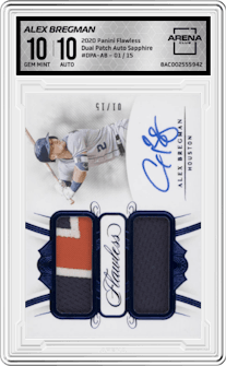 Alex Bregman from the 2020 Panini Flawless set featuring a Sapphire parallel graded by Arena Club and given an overall grade of 10.