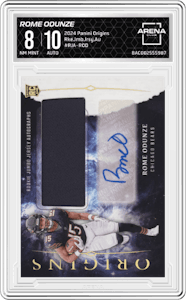 Rome Odunze from the 2024 Panini Origins set graded by Arena Club and given an overall grade of 8.