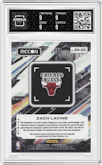Zach LaVine from the 2023-24 Panini Recon set featuring a Purple parallel graded by Arena Club and given an overall grade of 9.