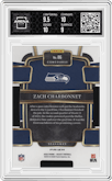 Zach Charbonnet from the 2023 Panini Select set featuring a Die-Cut Zebra Prizm parallel graded by Arena Club and given an overall grade of 9.5.