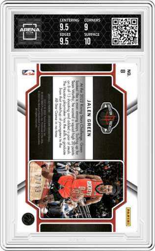 Jalen Green from the 2021-22 Panini Obsidian set graded by Arena Club and given an overall grade of 9.5.