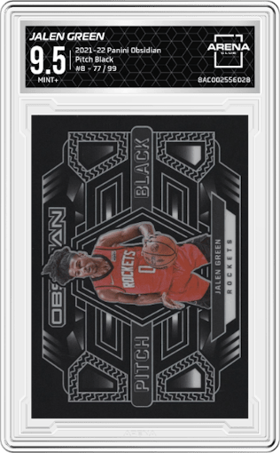 Jalen Green from the 2021-22 Panini Obsidian set graded by Arena Club and given an overall grade of 9.5.