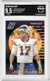 Josh Allen from the 2020 Panini Zenith set featuring a Artist Proof Silver parallel graded by Arena Club and given an overall grade of 9.5.