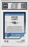 Devin Leary from the 2024 Donruss Optic set featuring a Black Pandora parallel graded by Arena Club and given an overall grade of 10.
