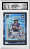 Devin Leary from the 2024 Donruss Optic set featuring a Black Pandora parallel graded by Arena Club and given an overall grade of 10.